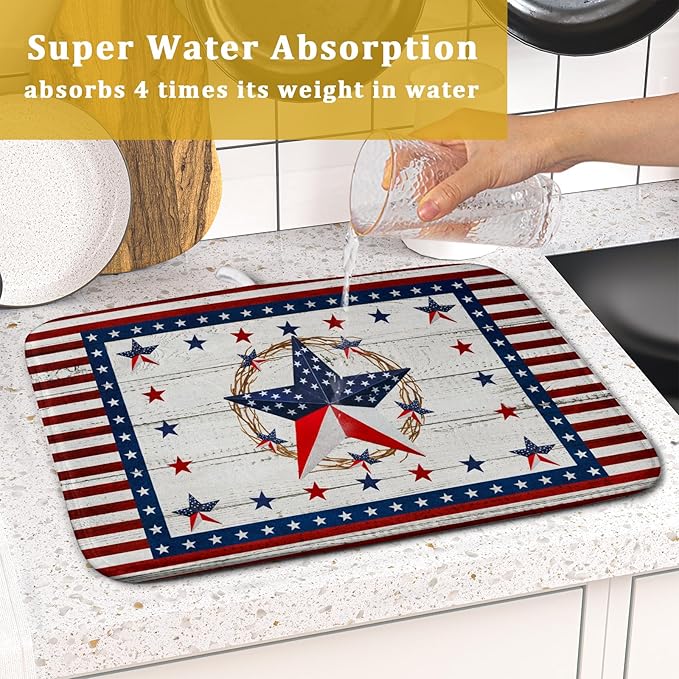 Giwawa Patriotic Stars Dish Drying Mat 4th of July America Star Wreath Dish - Image 7