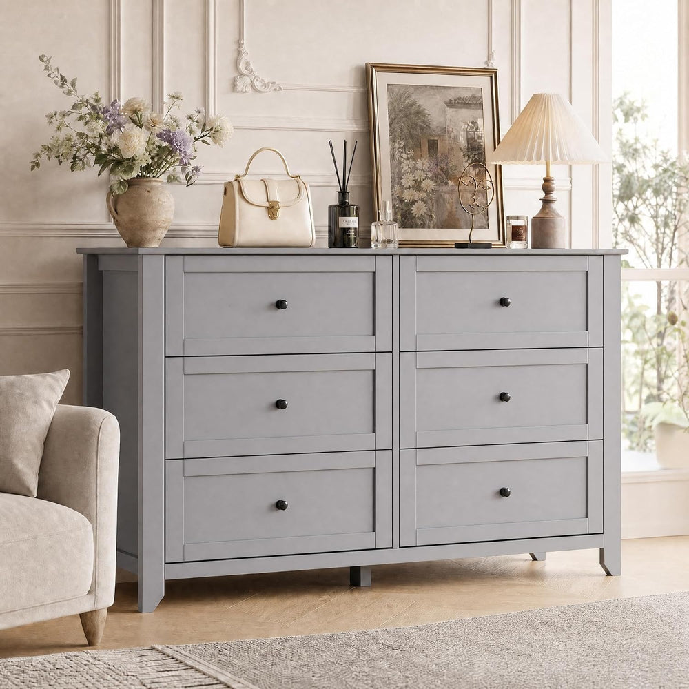 GarveeHome Grey 6 Drawer Dresser for Bedroom