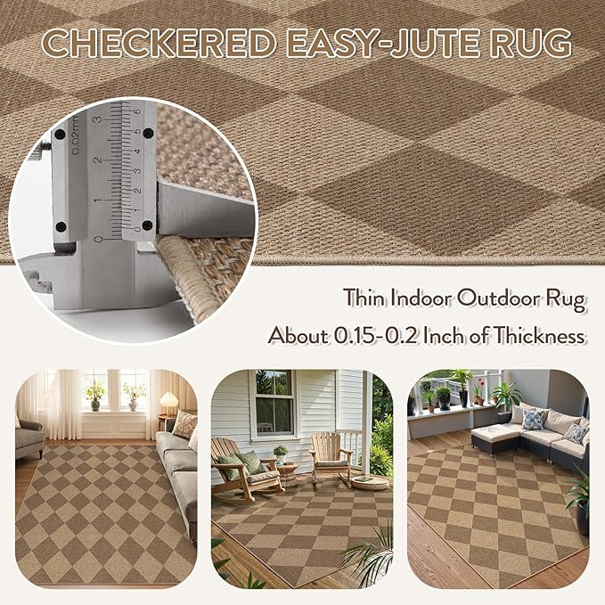 Lahome Checkered Easy Jute Indoor Outdoor Rug, 5x7 Area Rugs - Image 4