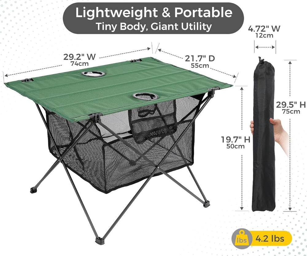 Lightweight Camping Table - Portable Folding Beach Side Table w/2 Cup Holders...