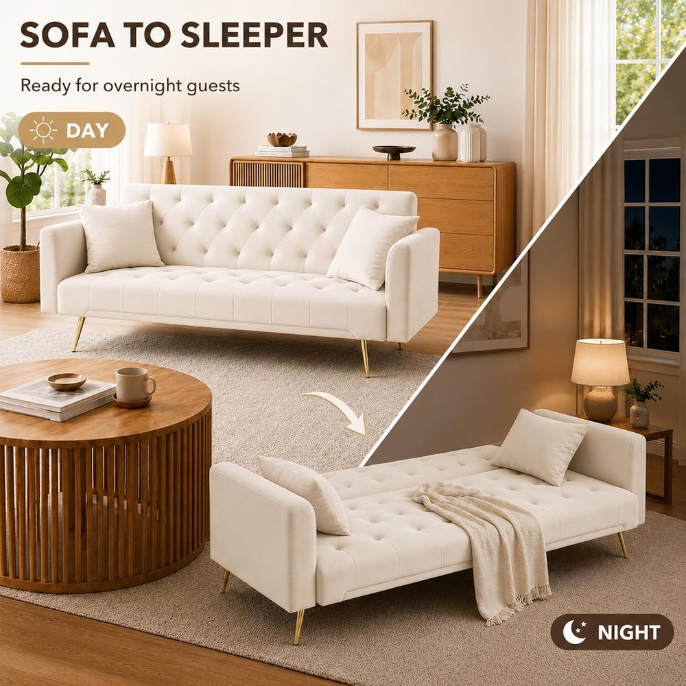 Anwick 72''Modern Velvet Sofa Bed Futon,Convertible Folding Sleeper C...