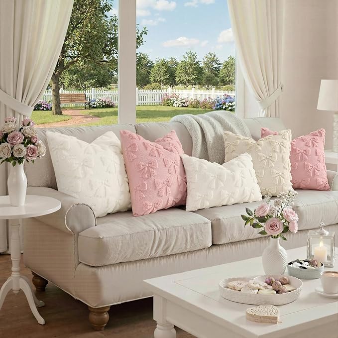 decorUhome Beige Bow Pillow Covers Set of 2 Coquette Aesthetic Cute Preppy - Image 4
