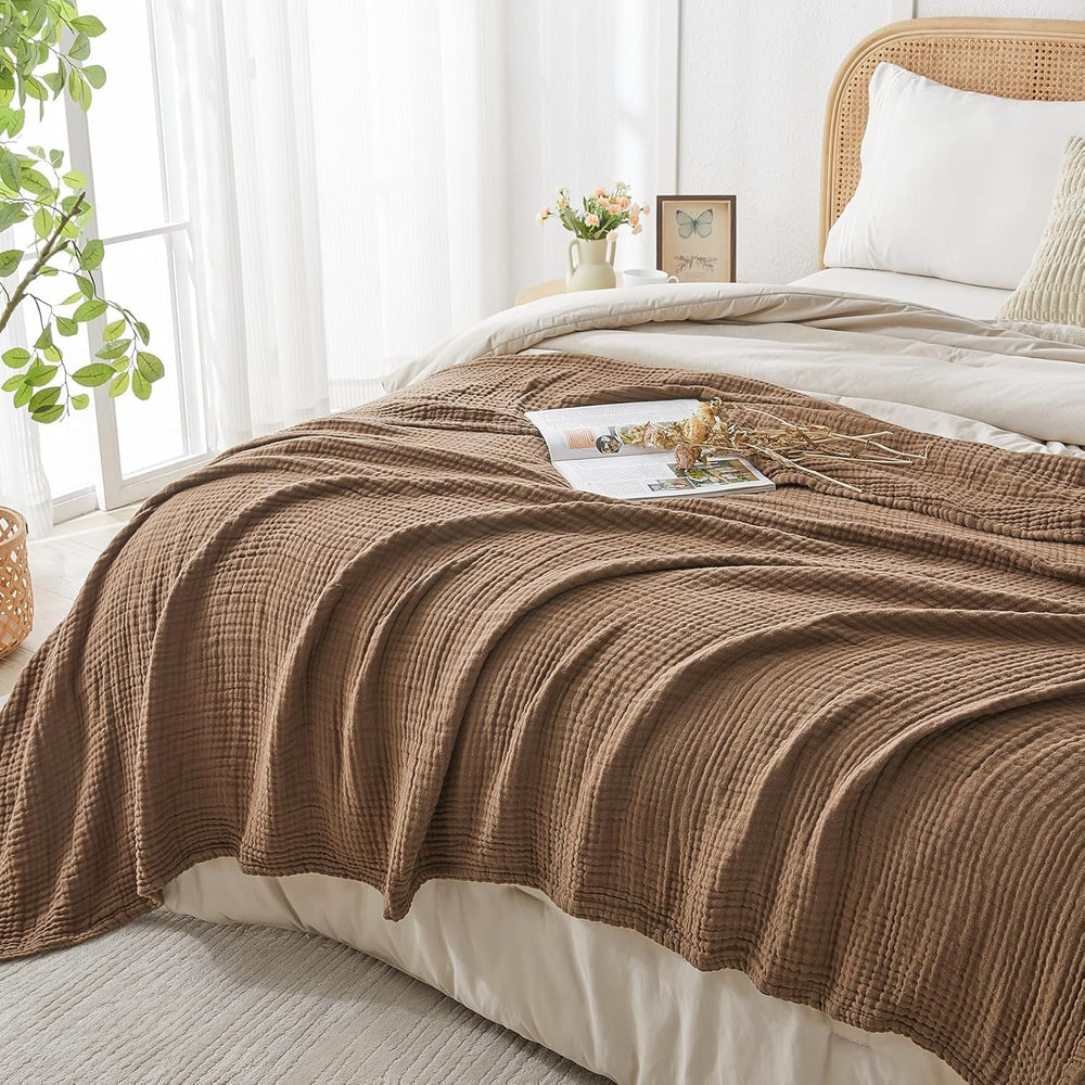 EMME Muslin Blankets for Adults Large Throw Blanket Couch Brown 50" x 71...
