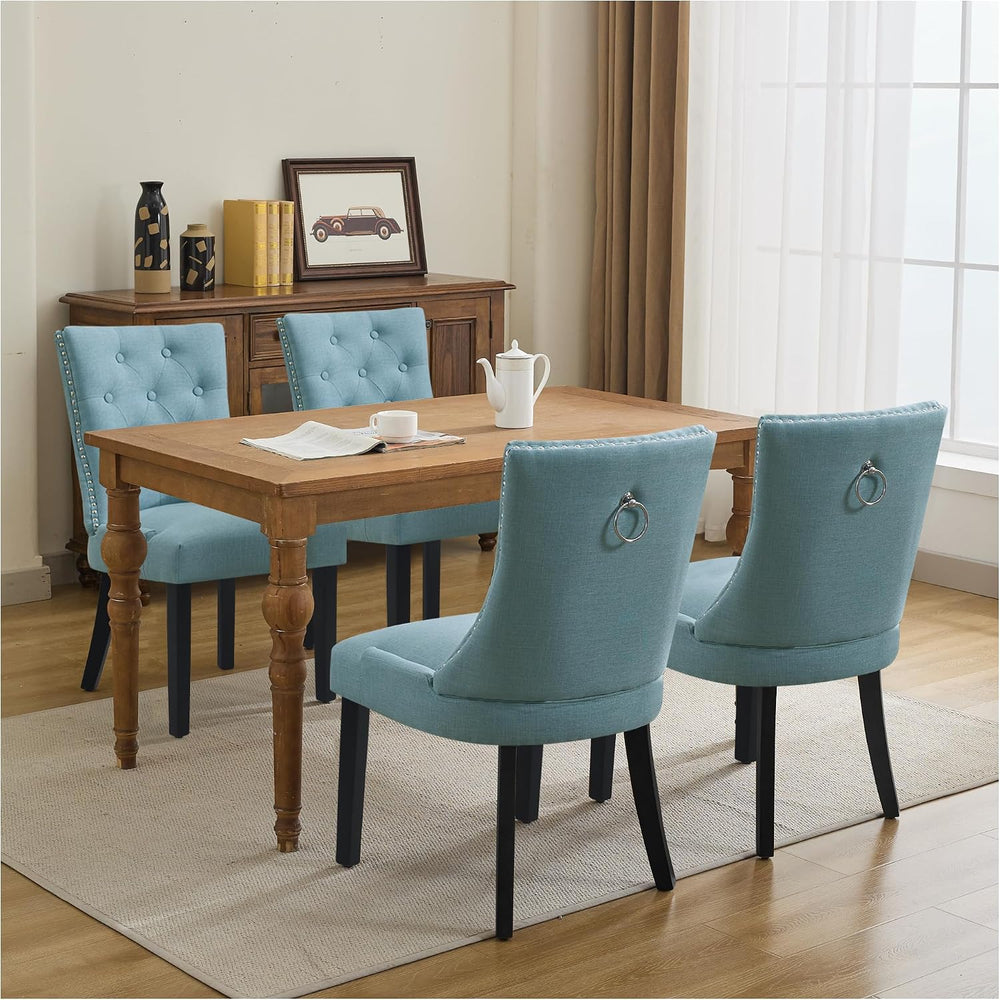 Upholstered Tufted Dining Chairs Set of 4, Fabric Side Dining Room Chairs wit...