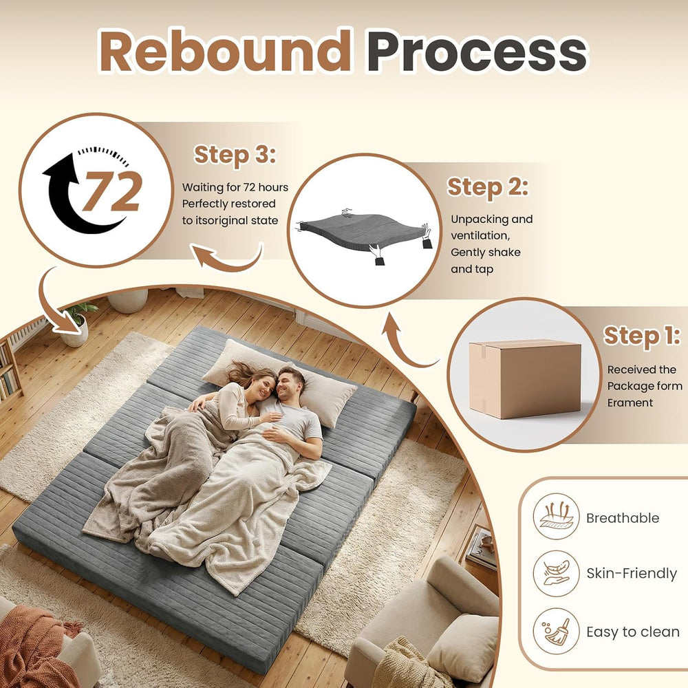 Erament 6-Inch Tri-Fold Mattress Full Size, Covertible Bed Floor Futon Mattre...