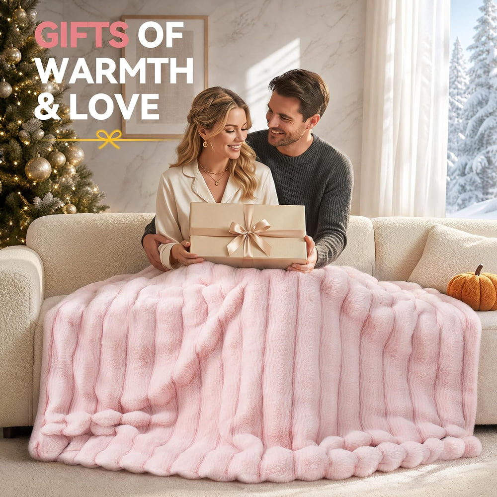 Heated Blanket Faux Rabbit Fur Electric Blanket 50"x60" Pink