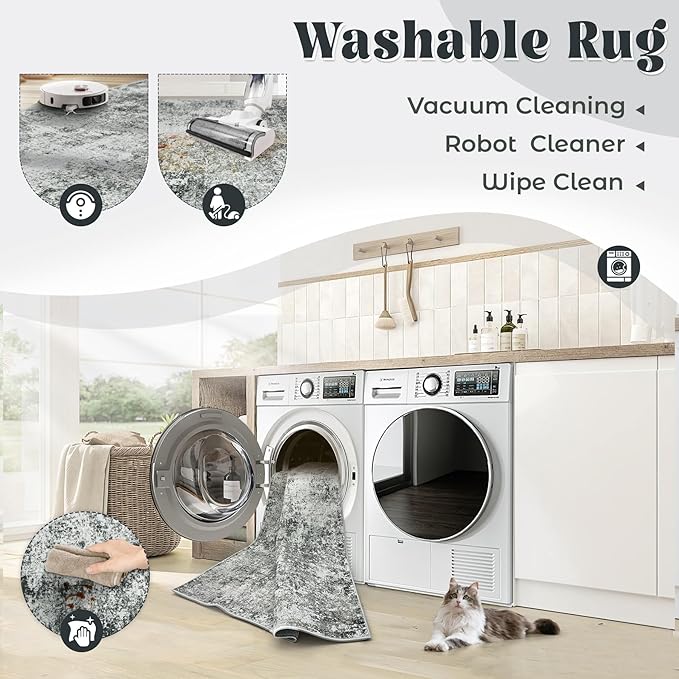 5x7 Area Rugs for Living Room, Washable Modern Abstract Large Area Rug Neutral - Image 2