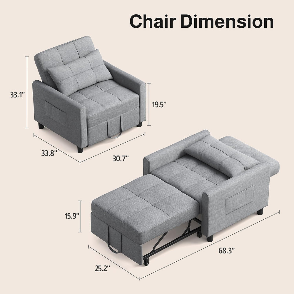 Ahomly Sleeper Sofa Chair Bed, Convertible Sofa Chair 3-in-1, Gray