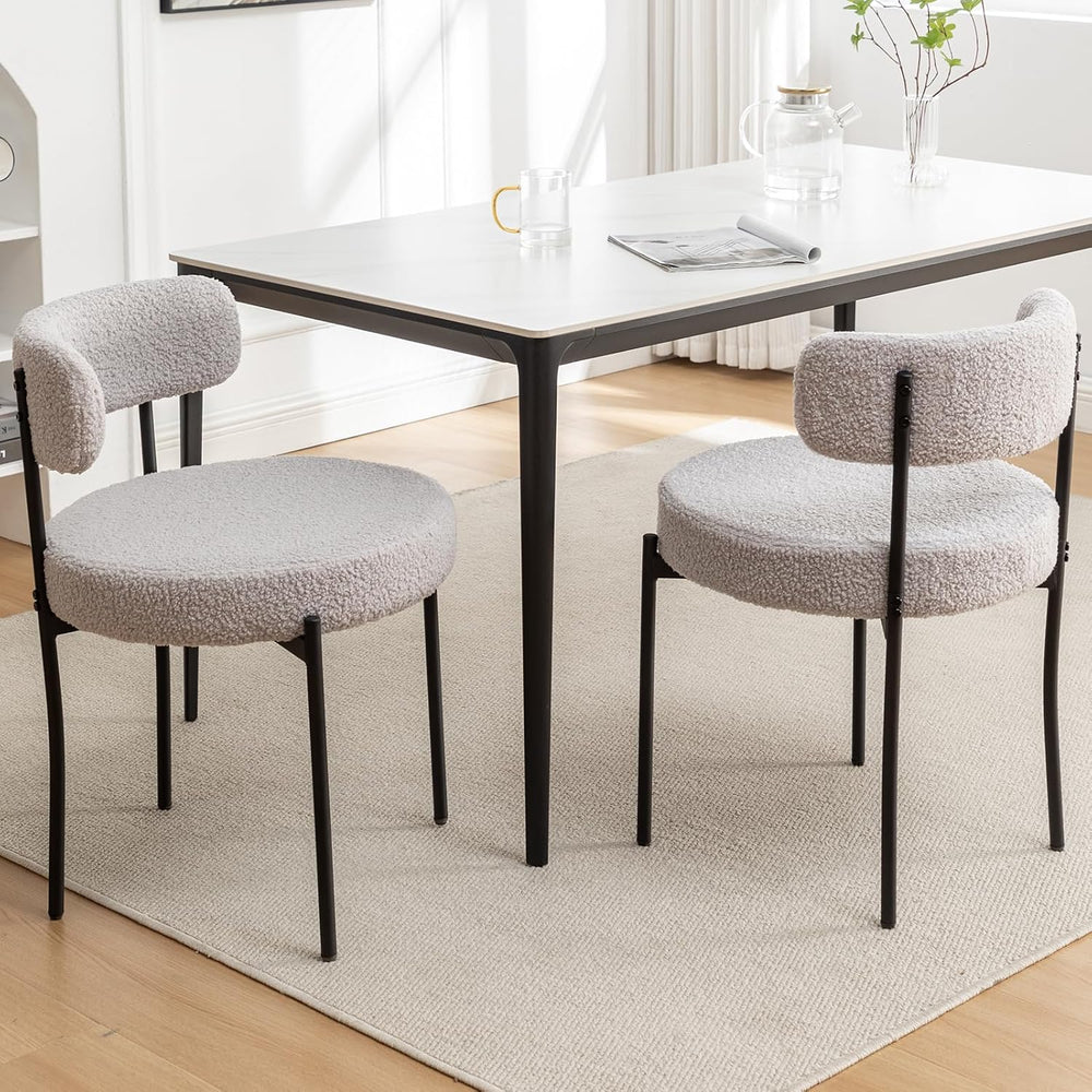 Boucle Dining Chairs Set of 2, Mid Century Modern Dining Room Chairs with Met...