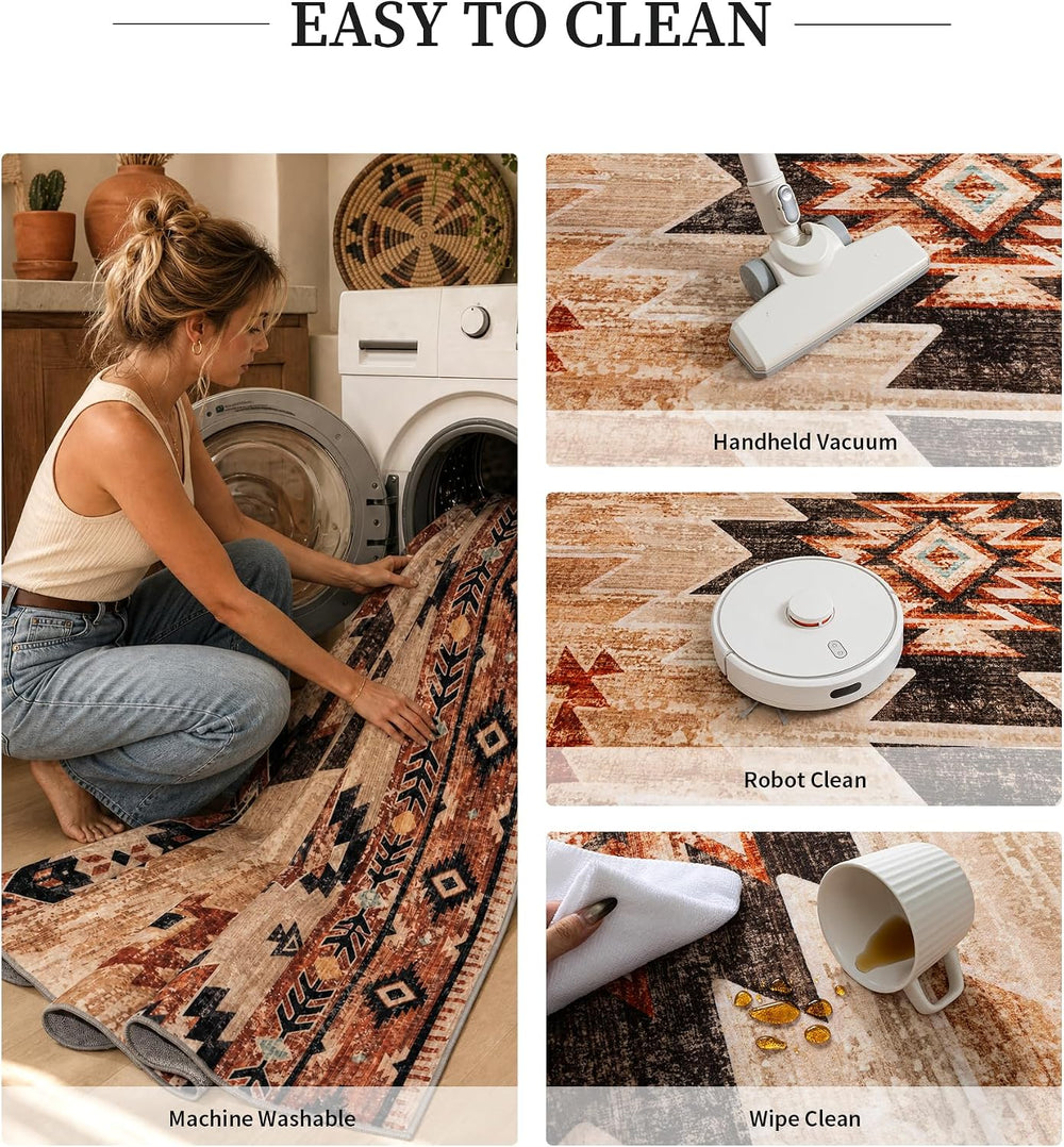 YIHOUSE 2‘x6' Washable Western Aztec Hallway Runner Rug, Terracotta