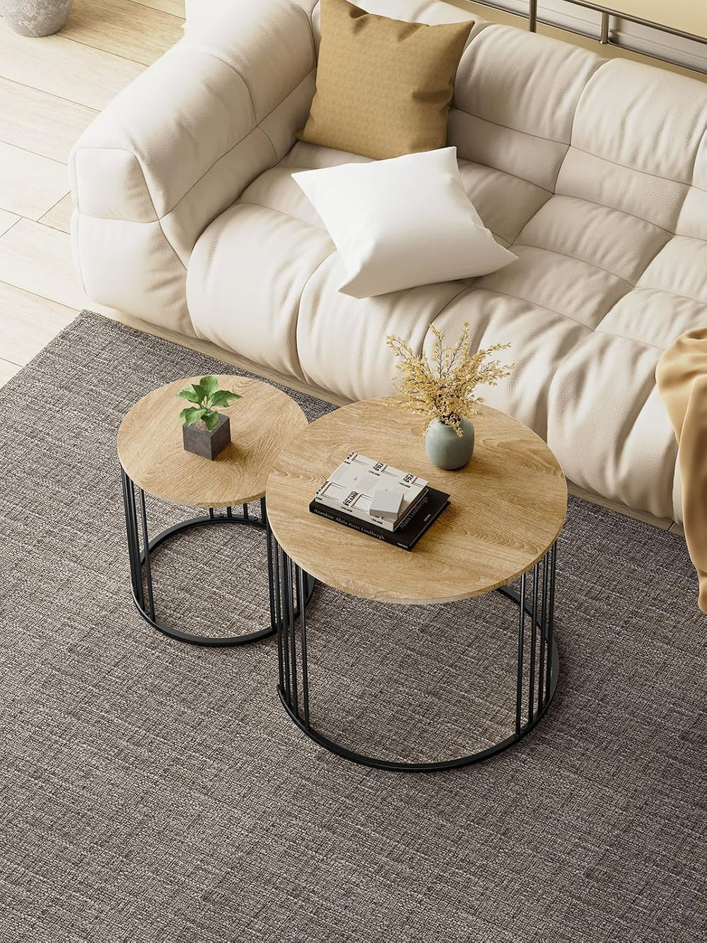 YORKING Nesting Coffee Table Set of 2, Round Table Set, Morden End Side Night...