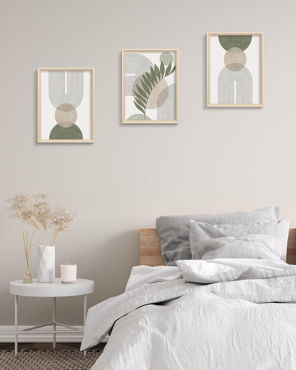 Boho Sage Green Framed Wall Art, Abstract Canvas Prints