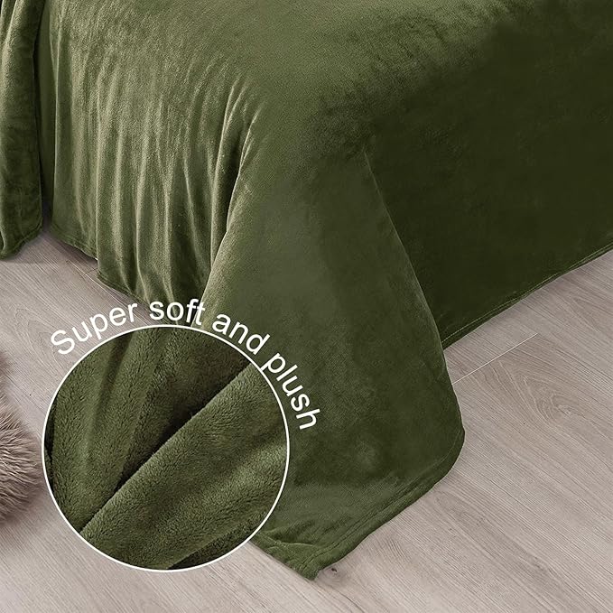 Exclusivo Mezcla Fleece Olive Green Throw Blanket - Image 5