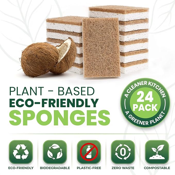 Metflavor 24 Pack Natural Kitchen Sponges, Biodegradable Non-Scratch Cellulose - Image 2