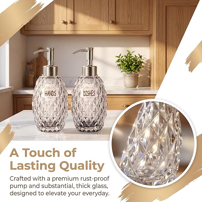 MALACHI Soap Dispenser Set, Crystal-Textured Diamond Glass - Image 3