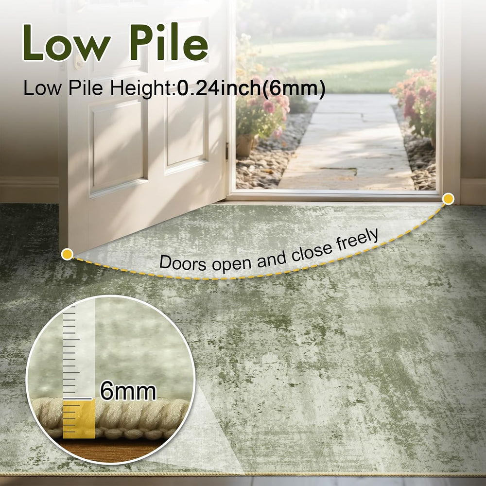 6x9 Ft Abstract Washable Area Rugs for Living Room Green