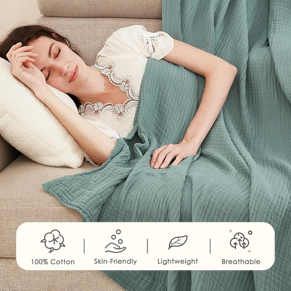 EMME Muslin Cotton Blankets Queen Size for Bed Adults Soft Teal 90" x 90...