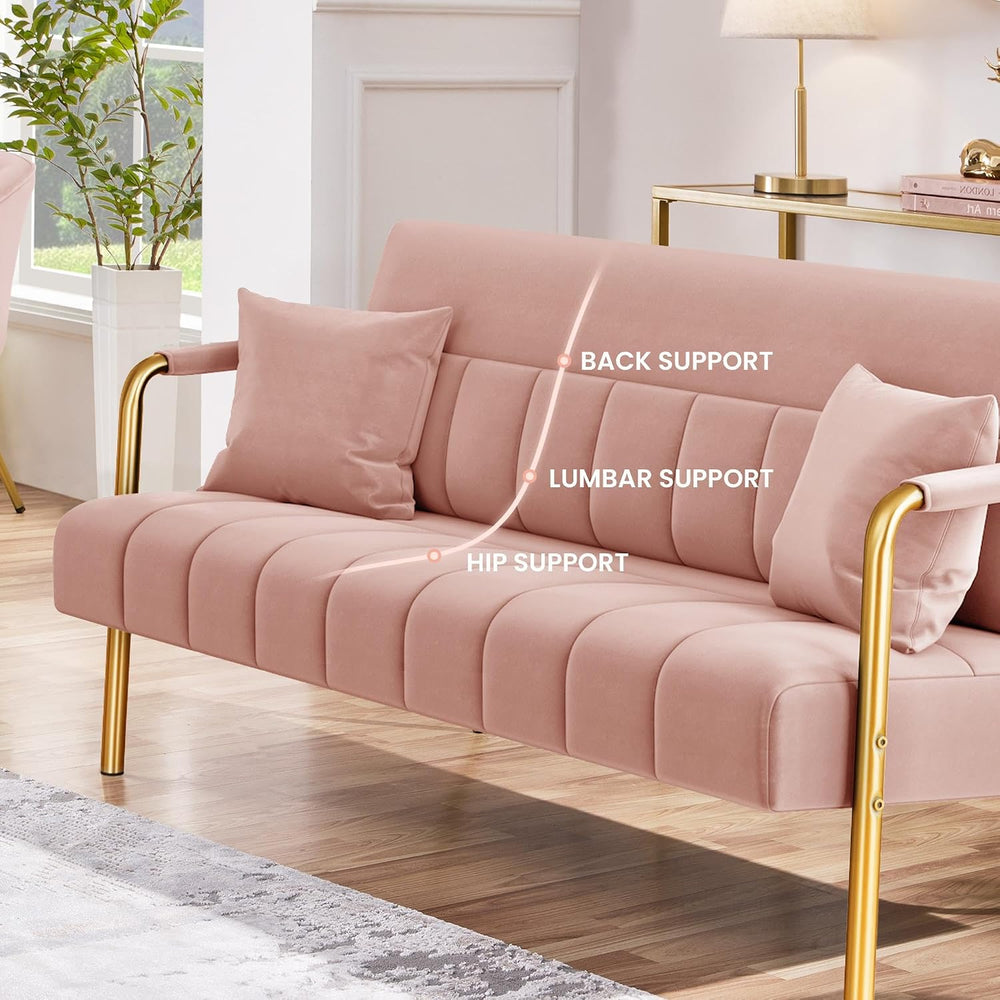 Yaheetech 56.5" Small Sofa 2 Seater Couch with Gold-Tone Legs, Pink