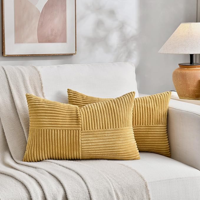 Fancy Homi 2 Packs Mustard Yellow Long Lumbar Decorative Throw Pillow Covers - Image 6