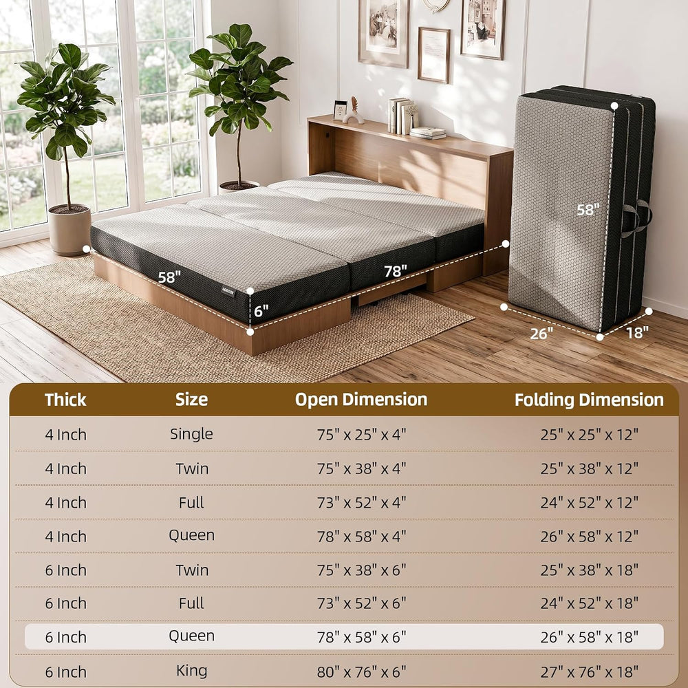 ROXGOX Memory Foam Trifold Mattress, Foldable Mattress Queen 6 Inch, Portable...