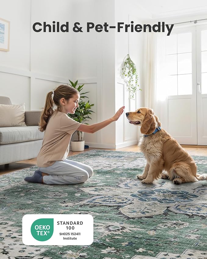 AMADA HOMEFURNISHING 6x9 Area Rug, Washable Low-Profile Large Area Rug - Image 8