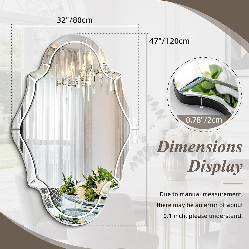 47"x32" Scalloped Beveled Glass Wall Mirror, Solid Wood Backing