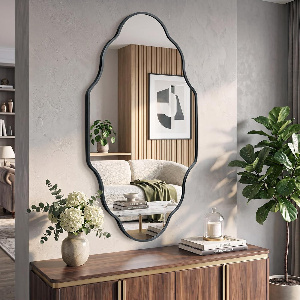 Scalloped Black Bathroom Mirror, Irregular Wall Decorative Mirror