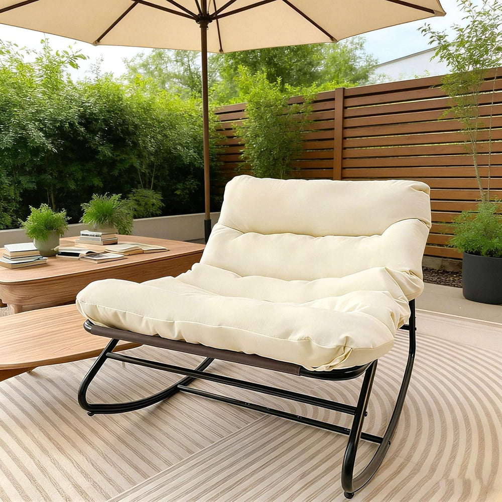 Oversized Papasan Rocking Chair with Plush Cushion, 350 Lbs Weight Capacity S...
