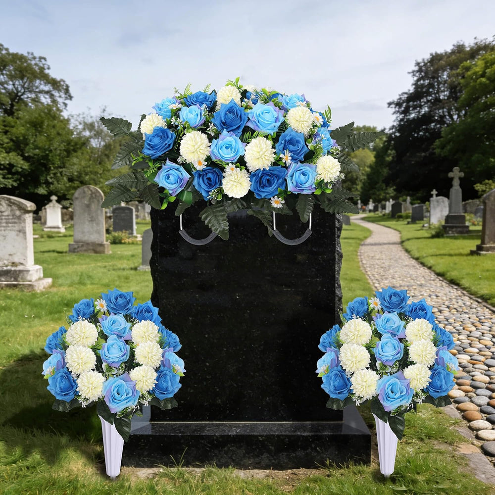 Lodou 3Pack Cemetery Decorations for Grave Large Headstone Flower Saddle Arti...