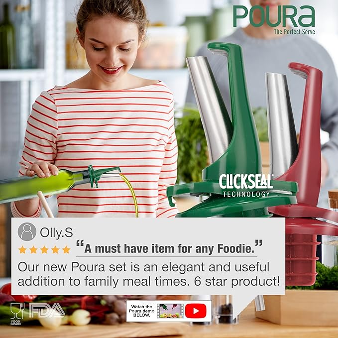 Poura Oil and Vinegar Dispenser Spouts | Airtight ClickSeal BPA Free Bottle - Image 7