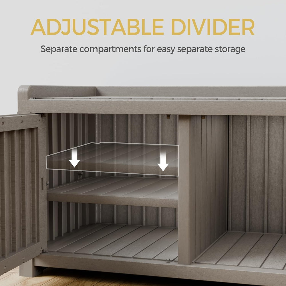 Storage Bench - 2 Doors Waterproof Resin Shoe Bench with Adjustable Shelves -...