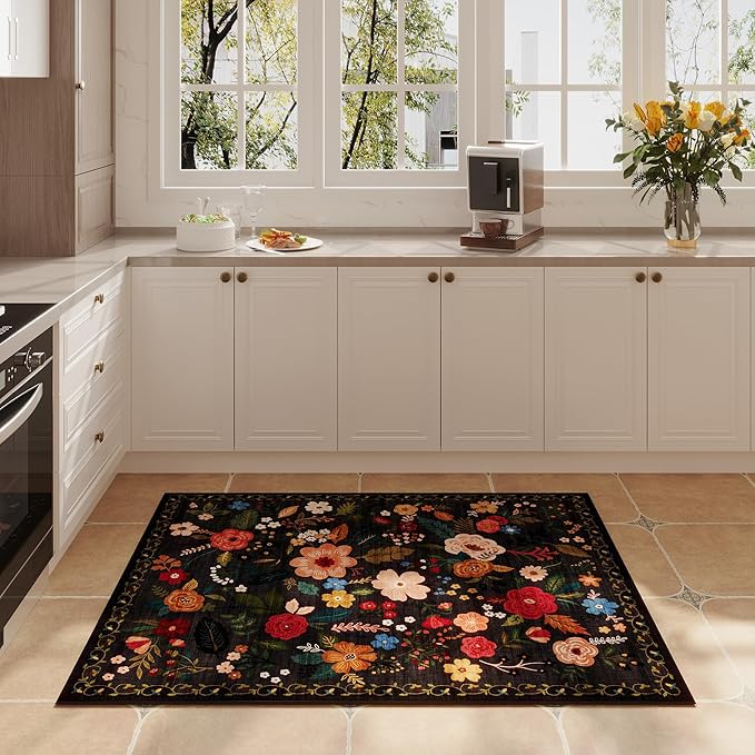 Rugcomf Door Mat Indoor Entrance 2x3 Rug Machine Washable Boho Floral Small - Image 4