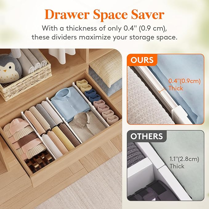 Lifewit 4" Tall 9 Pack Drawer Dividers, 35-56.5cm/13.8-22.2" Expandable Drawer - Image 6