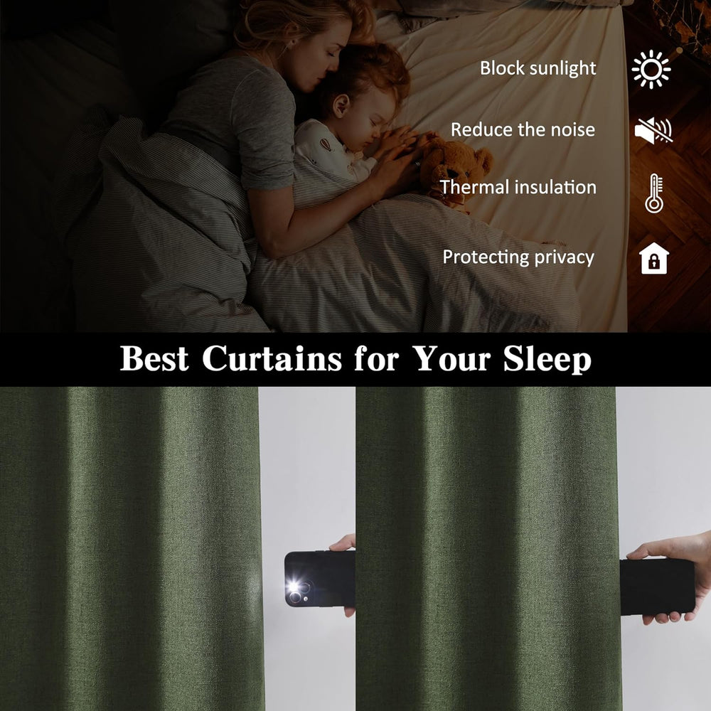 RAIN CITY Extra Wide Linen Blackout Curtains & Drapes with Hooks 70 in Wi...