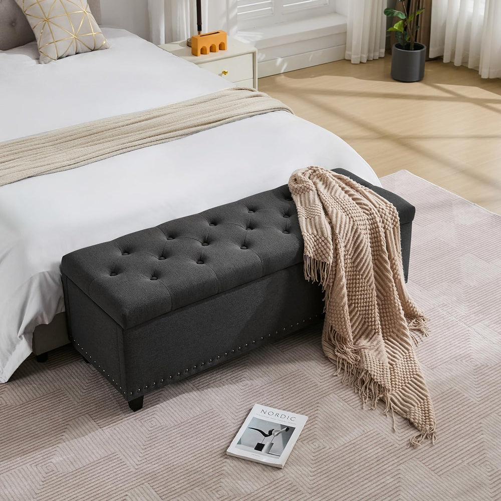 Tbfit 50.8" Ottoman with Storage, Button‑Tufted Bench with Safety Hinge ...