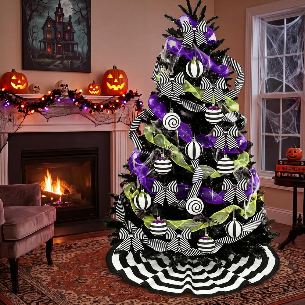 22 Pcs Halloween Tree Skirt Black White Striped Ornament Nightmare Decor