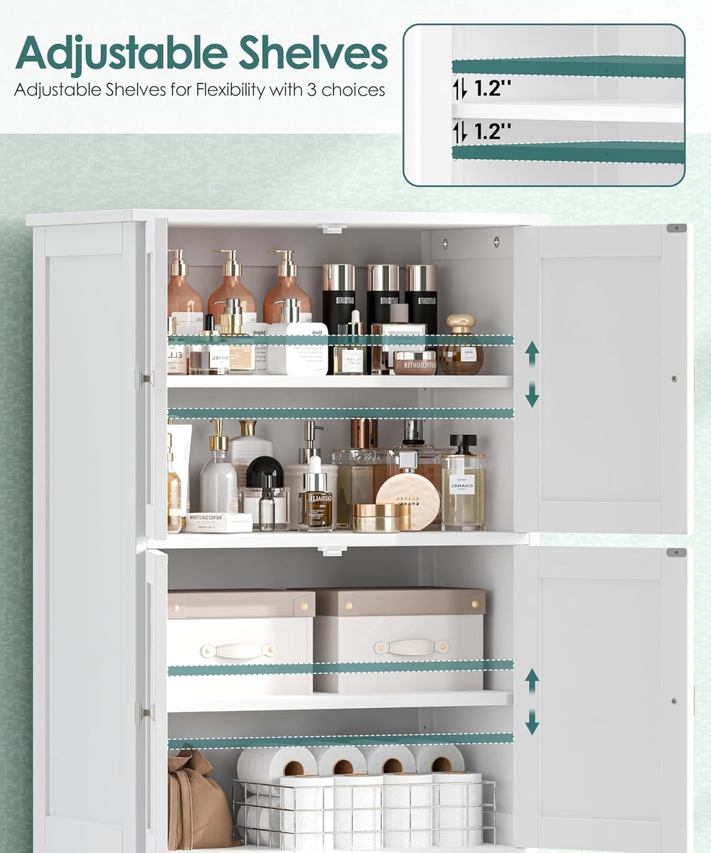 Tall Bathroom Storage Cabinet, 63" H Linen Floor Cabinet | Pantry Storag...