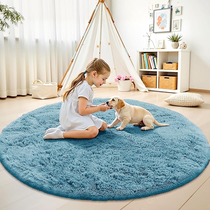 OLANLY Slate Blue Round Rugs for Bedroom - Image 2
