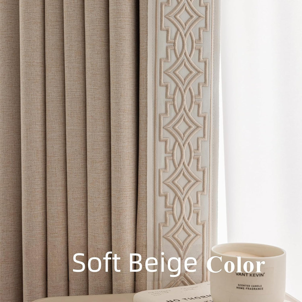 VisionaryHomeDesign Blackout Pinch Pleat Curtains with Embroidery Trim -Soft ...