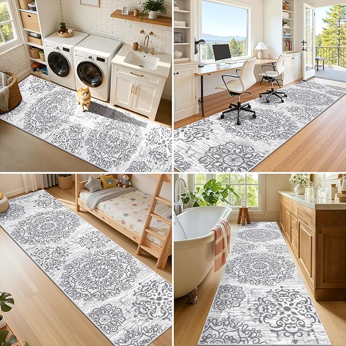 HEBE Hallway Runner Rug 3'x12' Washable Vintage Distressed Area Rugs Non Slip - Image 6