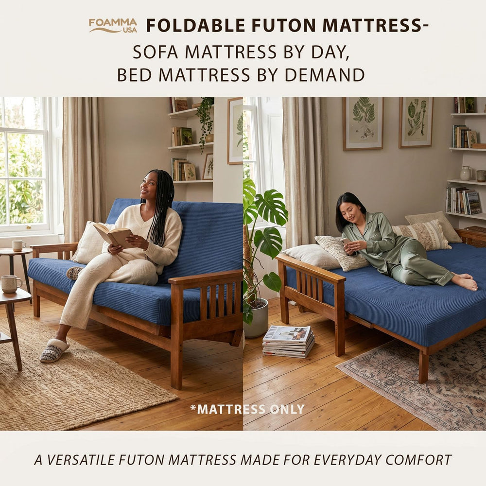 FoammaUSA Premium Corduroy Futon Couch Mattress – Made in USA 6-Inch Memory F...