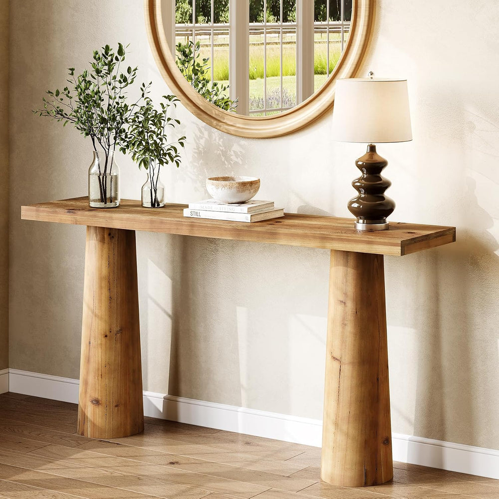 63-Inch Solid Wood Console Table, Farmhouse Entryway Table, Rectangular Long ...