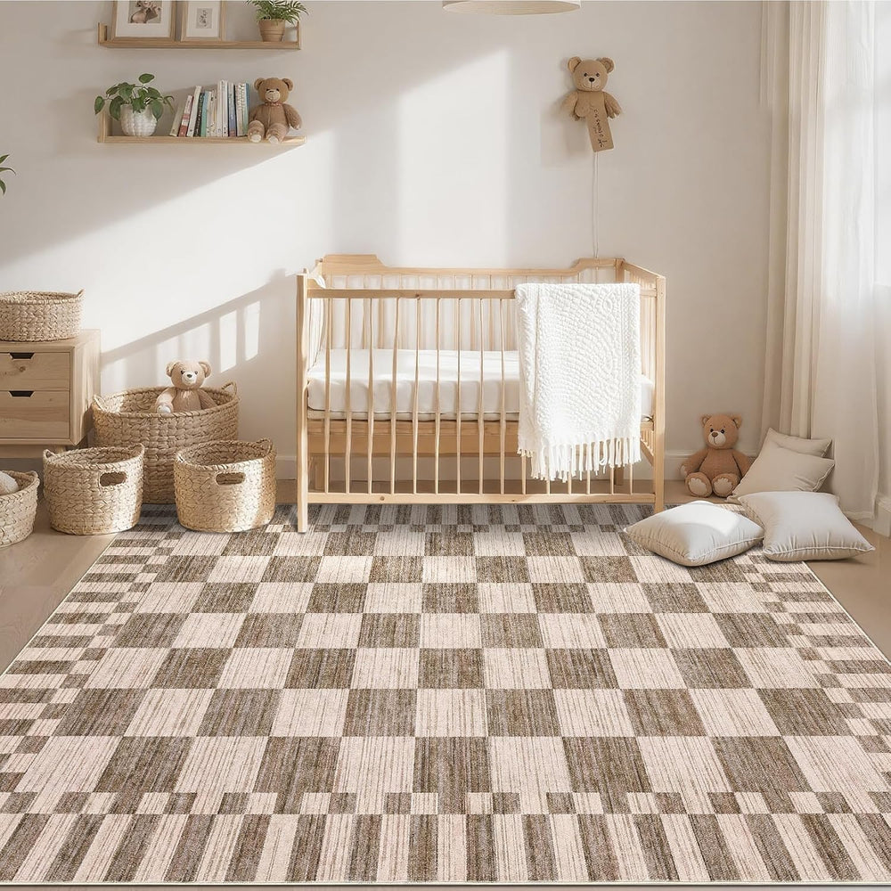 GarveeHome 9x12 Area Rugs for Living Room Washable Checkered Rug Bedroom