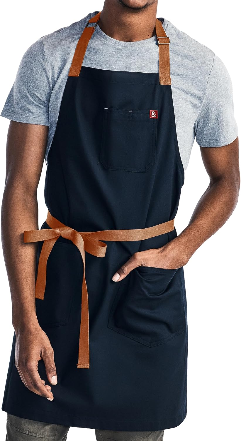 hedley & bennett Essential Apron – Adjustable Bib Chef Apron with 3 Pocke...
