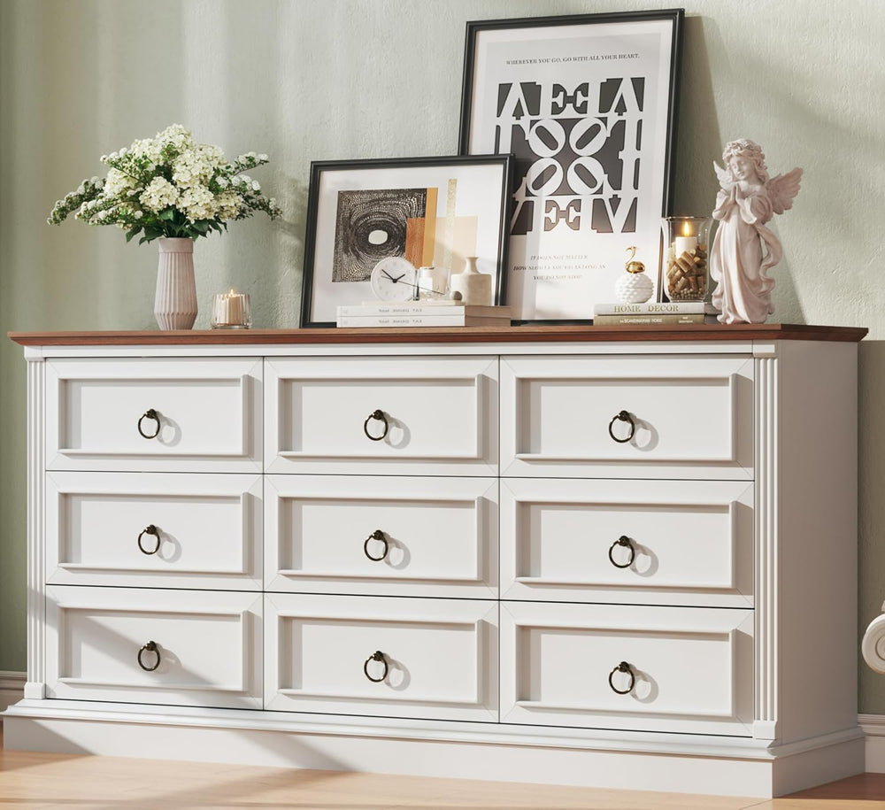 HUAHUU Farmhouse 9 Drawer Dresser for Bedroom, 60" Wide Chest of Drawers...