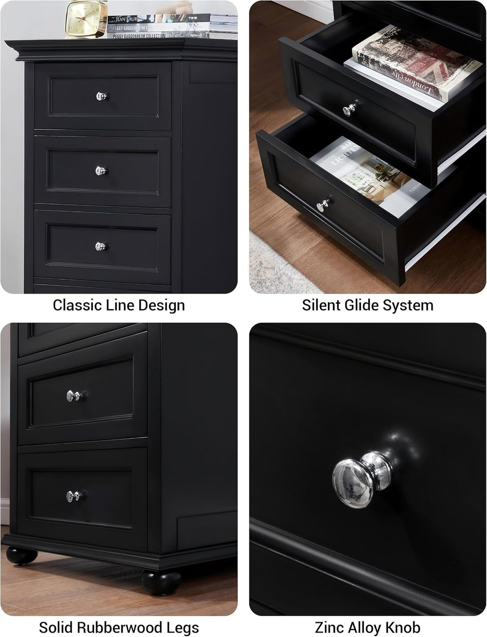 Tall Skinny Dresser for Bedroom with 7 Drawers, Black Narrow Wood Dresser