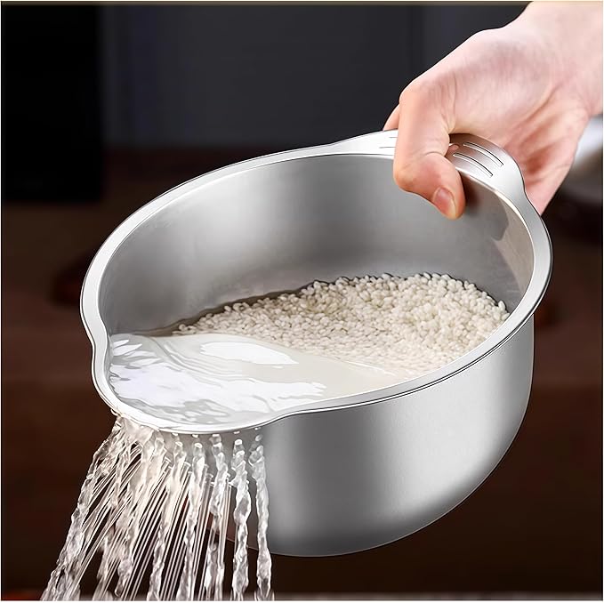 Rice Washer Strainer Bowl, Stainless Steel Washing Bowl - Image 8