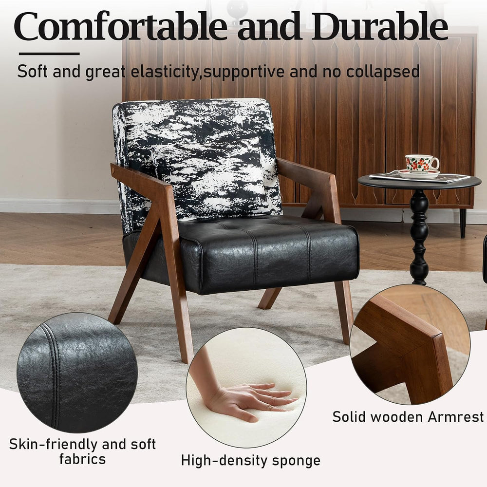 Mid-Century Modern Accent Chair Set of 2 with Solid Wood Frame，Upholstered Le...