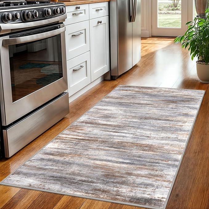 KOZYFLY Abstract Modern 3x5 Ft Area Rug in Grey Brown- Non-Slip and Machine - Image 3