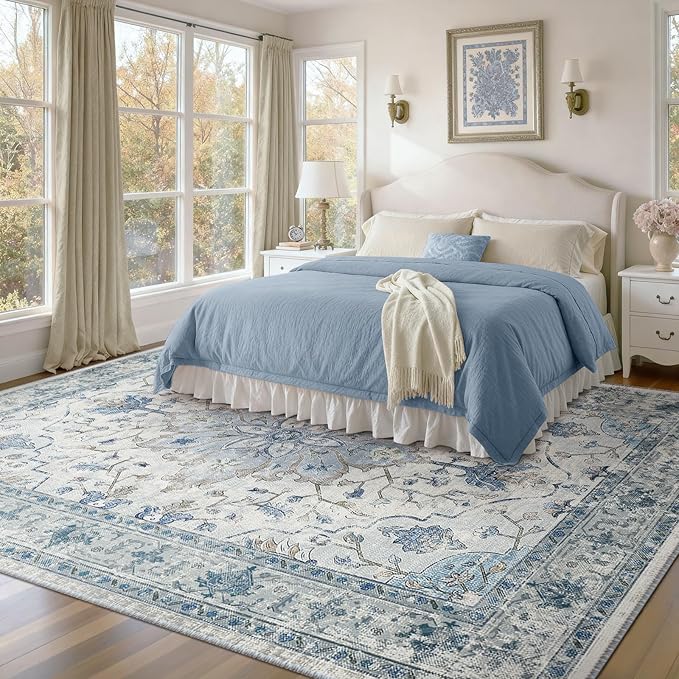 RELEANY Area Rugs 9'x12' Washable Non-Slip, Floral Vintage Distress Print - Image 2